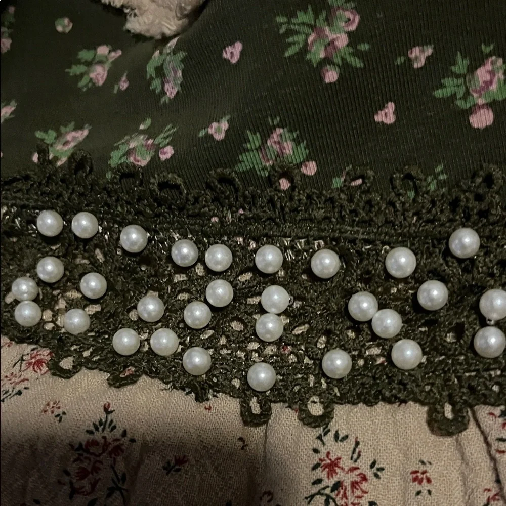 POL L Floral Patchwork Blouse - Brown and Tan Pearl Accents - Picture 11 of 13